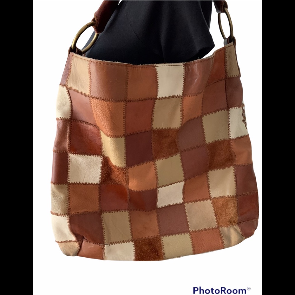 Lucky Brand Leather/Suede Patchwork Slouch Bag